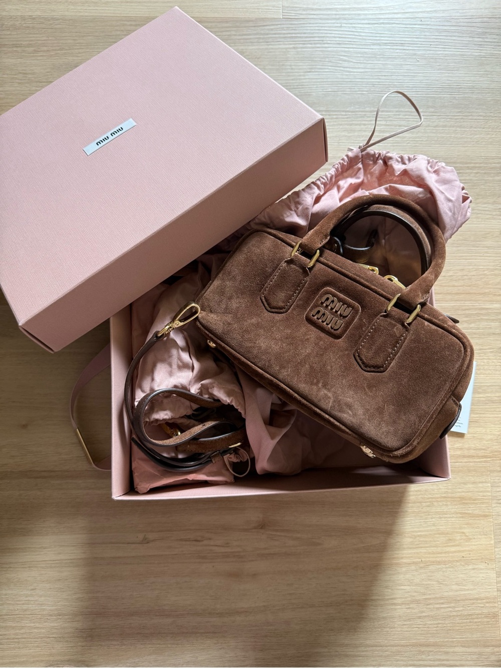 Miu Miu Brown Suede Top-Handle Satchel with Detachable Strap (brand new 1 stain) - Picture 2 of 5
